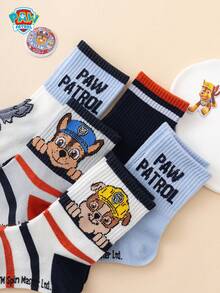 5 أزواج من جوارب الأطفال متوسطة الطول من سلسلة Paw Patrol الأصلية بتصميم Chase وRubble مع خطوط وحروف كرتونية - متعدد الألوان - مشاهدة 3