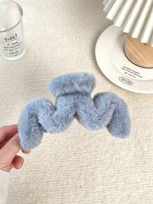 FURDANXINYI 1pc Solid Color Plush / Hair Claw,Elegant Extra Large Fluffy Wavy Hair Clip - Adorable Comfortable - Black - View 19
