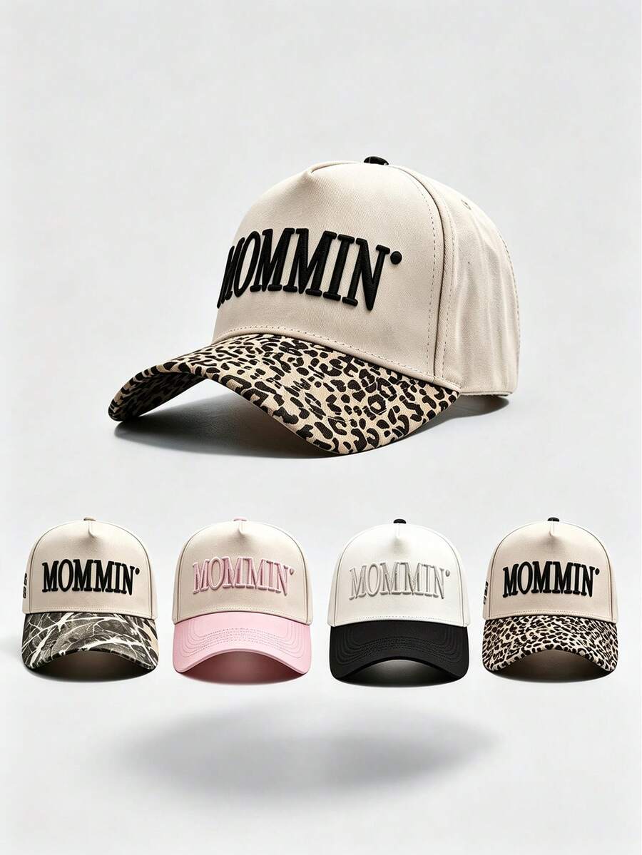 1 buah Topi Baseball Unisex dengan Pinggiran Melengkung, Bordir Huruf MOMMIN, Pinggiran Kontras Bermotif, Dapat Diatur, Gaya Kasual untuk Pemakaian Sehari-hari, Jalanan, dan Perjalanan