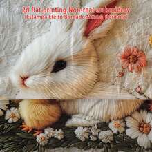 1個兔子與花卉印花抱枕套（2D印花，非真實刺繡），圖案包含可愛白色兔子、小雞與花卉。拉鍊式開合，仿毛絨靠墊套。臥室裝飾 | 可愛風格 | 復活節裝飾。可機洗，適合四季使用。不含枕芯。適用於臥室、客廳、汽車裝飾、沙發、床鋪及椅子裝飾。 - 彩色 - 查看 2