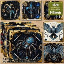 24 Sheets 6*6 Inch Gothic Dark Magic Scrapbook Paper, Blue Gold Gilded Raven Panther Spider Skull Chalice Craft Paper, No Repeating Pattern For Junk Journal, Scrapbooking, Card Making, Gift Wrapping, DIY Crafts & Wall Decor - Square - View 2