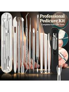 16pcs Stainless Steel Pedicure Tool Set - Professional Foot Care Kit With File, Rasp, Exfoliator For Smooth Light Beige, Removal, Cuticle Care - Unscented, Portable Travel Case Included - For Men, Women, And The Elderly - Multicolor - View 1