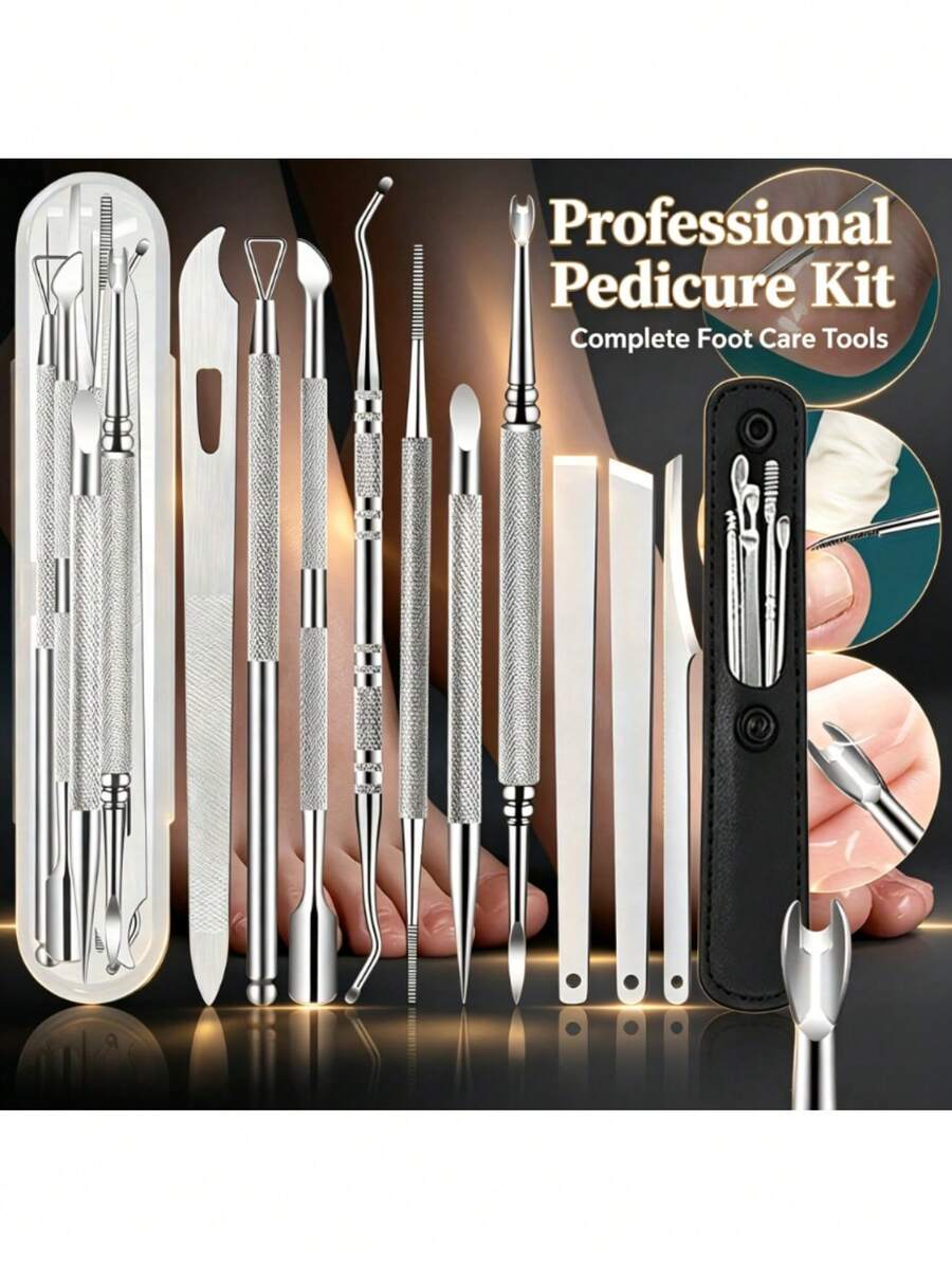 16pcs Stainless Steel Pedicure Tool Set - Professional Foot Care Kit With File, Rasp, Exfoliator For Smooth Light Beige, Removal, Cuticle Care - Unscented, Portable Travel Case Included - For Men, Women, And The Elderly - Multicolor - View 1