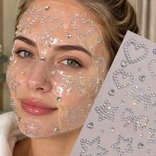 5/3/2/1pcs Face Mask Decorative Stickers, Silver Crystal Heart Bow Star Rhinestone Face Gems, Self-Adhesive Shiny Diamond Stickers, Y2K Glitter Paste Gems, Suitable For Self-Care Gems, Self-Adhesive Shiny Diamonds - Multicolor - View 9