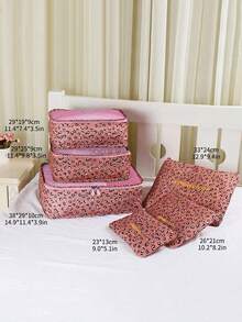Waterproof Luggage Travel Storage Set 6pcs Floral Pattern, Colorful 6pcs Portable Zippered Travel Clothing Organizer, Oxford Cloth Simple Style For College Dorm Suitcase Interior (All Printed Letters Random) - Multicolor - View 4