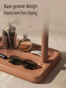Wooden Entryway Key Holder With Storage Tray, Desktop Organizer Rack With Multi‑Hooks For Keys, Watches, Jewelry & Small Sundries, Home Tabletop Decor - View 4