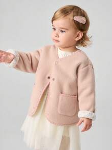 mini bala 嬰兒可正反穿著毛絨外套 加厚保暖 冬季男嬰女嬰日常穿著外衣 - 粉紅 - 查看 4