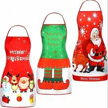 Christmas Cartoon Print Apron Santa Claus Snowman Reindeer Bib Christmas Party Kitchen Baking Stain-Resistant Apron - Multicolor - View 1