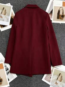 Women's Solid Color Long Sleeve Double-Breasted Blazer With Notch Lapel, Spring/Summer | Suitable For Dates, Parties, Outings And Holiday Celebrations - Burgundy - View 6