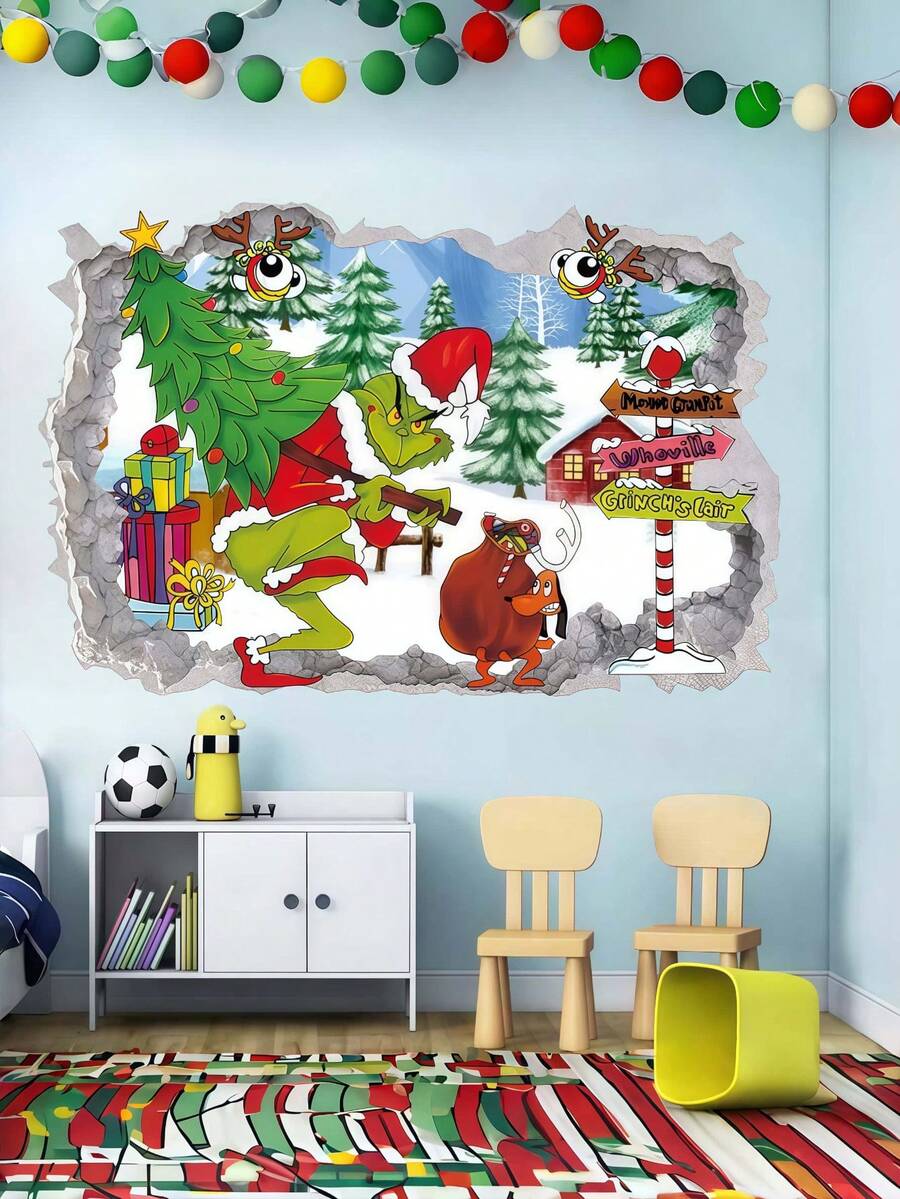 FIFA Stiker Dinding Natal The Grinch Gaya Baru PVC Kartun Film Monster Hijau Dekorasi Dinding Decal - stiker - View 1
