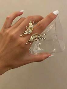 1pc Asymmetrical Lava-Like Butterfly Open Ring, Personalized Design, Suitable For Women's Daily Wear - Yellow Gold - View 2