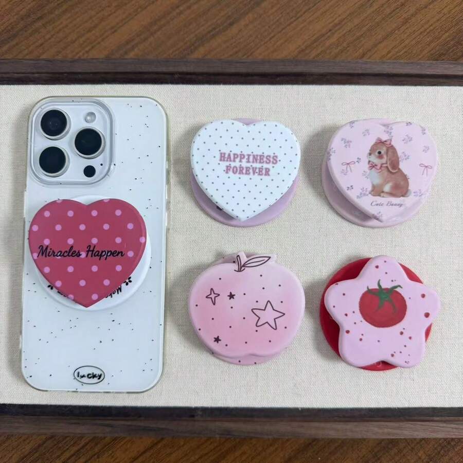 Pink Heart-Shaped Magnetic Phone Stand, Multi-Function Push-Pull Phone Back Stand, Desktop Telescopic Stand, Suitable For Magnetic Phone Cases - Pink - View 1