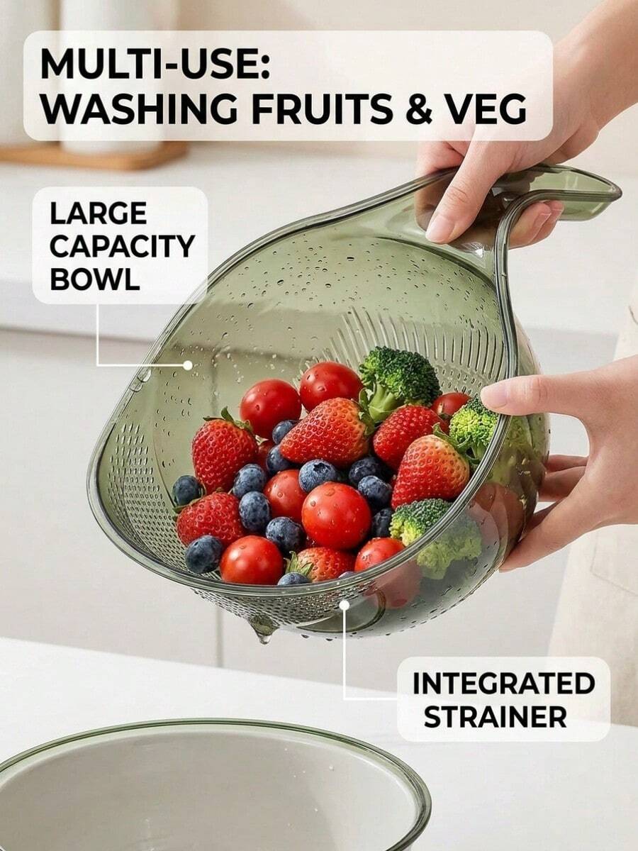 Rice Washer Bowl With Handle, Thickened Clear Plastic Kitchen Colander With Fine Mesh Strainer For Rinsing Rice, Grains, Fruits And Vegetables - View 1