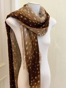 1pc Old Money Style Vintage Deer Print Scarf, High-End Versatile Shawl Travel Scarf - Yellowish Brown - View 5