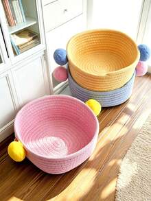 1pc Handmade Cotton Rope Woven Storage Baskets, Soft Texture, Macaron Pastel Color, Braided Weave Pattern, All Season, Minimalist Nordic Style, For Adults, Desktop, Bedroom, Home Tabletop Organizer For Cosmetics, Sundries & Toys - Multicolor - View 11