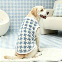 Houndstooth Pattern Large Dog Warm Vest, Single-Sided Fleece Design, Specially Designed For Medium And Large Dogs, Warm And Comfortable Pet Clothing, Decorated With White Soft Trim, Suitable For Medium And Large Dogs Winter Outdoor Wear - Dusty Blue - View 5