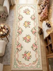 1pc Pink & Green Floral Runner Rug, Hallway Long Carpet, Area Rug, Home Decor, Living Room Rug, Room Decoration, Washable Carpet, Christmas Gift - Pink and Green Floral - View 4
