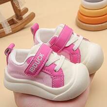 Children's Pink Colorblock Hook-And-Loop Sports Shoes, Breathable Non-Slip Soft Sole Casual Sneakers, Sweet Versatile Style, Suitable For Daily Kindergarten And Outdoor Activities - Pink - View 3