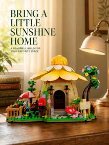 673PCS Sunshine Flower House Building Set, Fairy Tale Petal Roof Flower House Model, Desktop Decorative Household Items, Creative Stress Relief Puzzle, Suitable For Adult Collector-Level Building Toys, ABS Material Small Particle Building Blocks - Multicolor - View 3