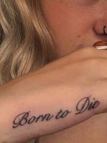 1 Sheet Fine Handwriting Text Temporary Tattoo, Smooth Swirl Cursive Letter Quote Fake Tattoo Sticker, Aesthetic Gothic Pattern For Wrist Rib Collarbone, Waterproof For Ladies - Black - View 3