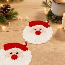2PCS Santa Claus Knitted Coasters, Christmas Theme Knitted Car Cup Holders, Dual-Use For Car And Home, Holiday Creative Decorative Gift - Santa Claus Woven Coaster - View 5