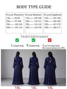 UNITHORSE 大码亮片装饰十字 V 领灯笼袖优雅正式晚会礼服 - 藏蓝色 - 查看 7