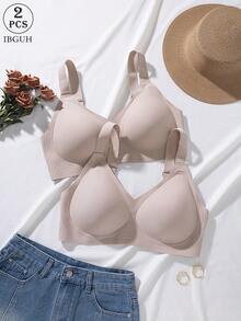 2pcs Jelly Glue Wireless Plus Size Bra With Adjustable Wide Strap, Seamless Back Hook & Eye Closure With 4 Rows For Enhanced Support And Cup Stability, Suitable For Commuting, Daily Wear, Home, Sports And Multiple Occasions, Plus Size Women's Bra - Multicolor - View 3