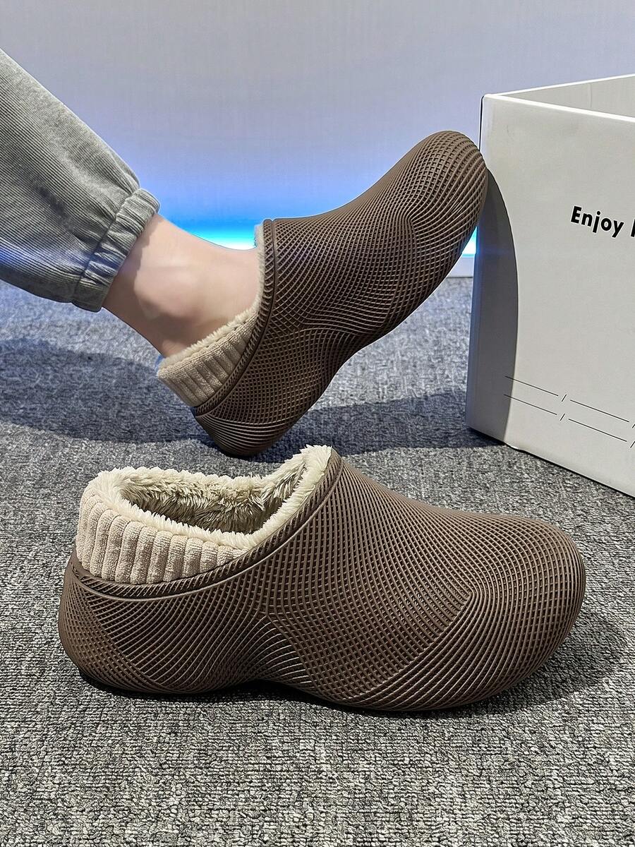 Winter Closed-Back Indoor Slippers For Men, EVA Shell, Dirt-Resistant Upper, Thick Sole, Thermal Lining, Warm, Unisex Couple Outdoor Slippers