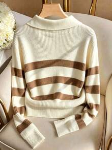 Women's Autumn/Winter Striped Long Sleeve Casual Loose Knit Sweater, And Gatherings Fall - Camel Apricot - View 2