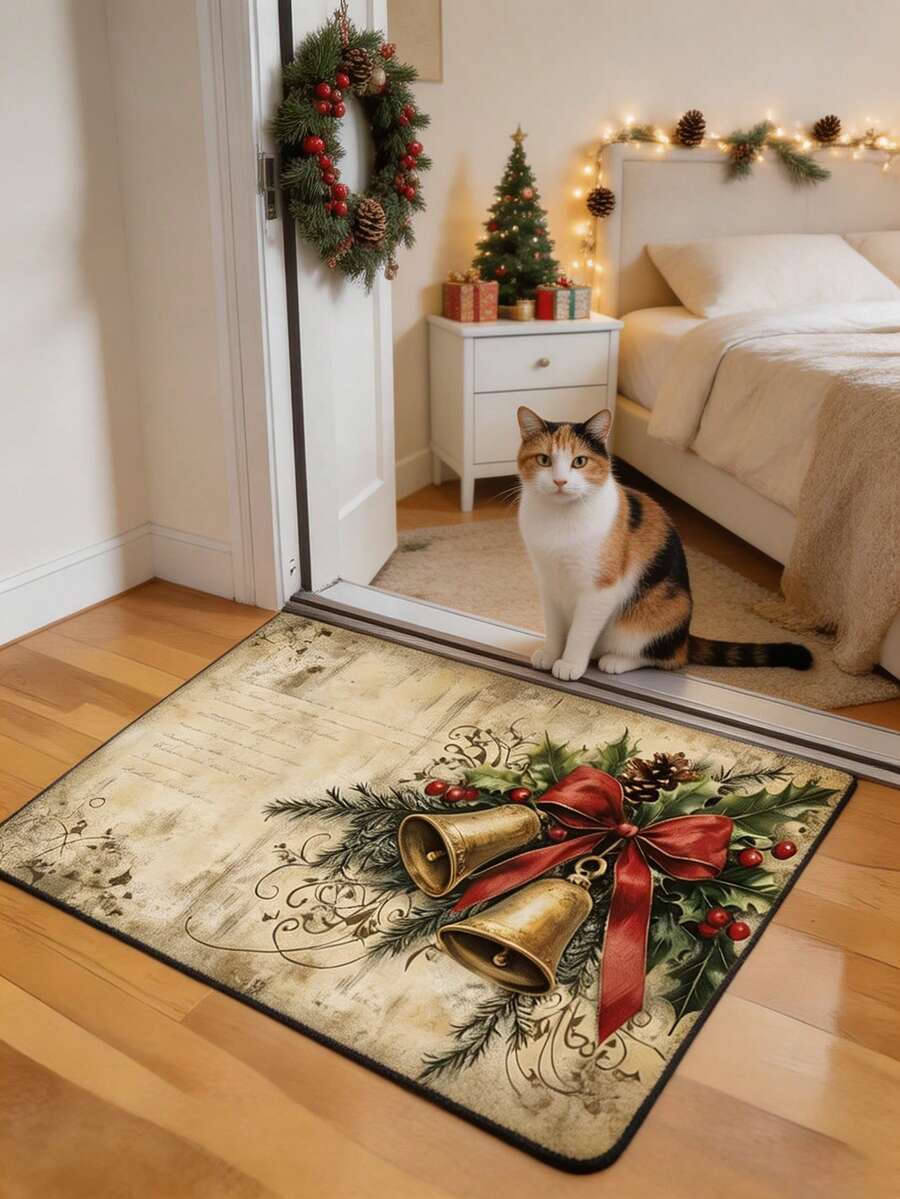1pc Christmas Bell Door Mat, Hallway Runner Rug, Carpet, Long Strip Rug, Area Small Rug, Mat, Home Decor, Area Rug, Living Room Area Rug, Living Room Home Decor, Room Decoration, Washable Rug - Multicolor - View 1
