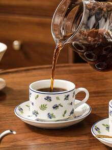1 Set 100ml Ceramic Cup & Saucer, Fruit Pattern Espresso Cup, (With Gold Spoon) Suitable For Party, Afternoon Tea, Also For Restaurant, Living Room And Cafe, Ideal Holiday Gift - Multicolor - View 4