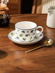 1 Set 100ml Ceramic Cup & Saucer, Fruit Pattern Espresso Cup, (With Gold Spoon) Suitable For Party, Afternoon Tea, Also For Restaurant, Living Room And Cafe, Ideal Holiday Gift - Multicolor - View 10