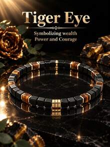 Vintage Style Tiger Eye Black Agate 5mm Square Bead Bracelet, Symbolic Of Wealth, Power And Courage Spiritual Jewelry, Best Gift For Halloween - Multicolor - View 1