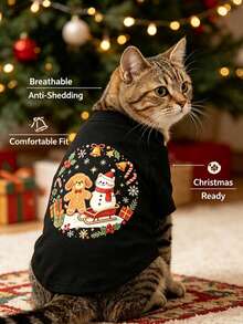 1pc Christmas Print Breathable Anti‑Shedding Pet Tank Vest, Lightweight Comfortable Clothes For Small Dogs & Cats - Multicolor - View 4
