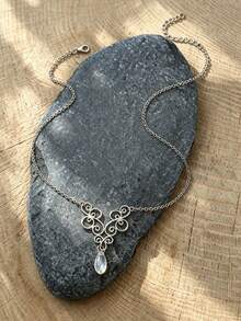 Vintage Handmade Silver Color Swirl Filigree Necklace Water Drop AB Crystal Pendant Necklace For Women Bohemian Statement Wedding Party Jewelry Gift - Necklace - View 6