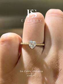 ESBERRY 1pc High Gloss Heart-Shaped Engagement Ring, Women's Promise Ring, Eternity Ring, Exquisite Jewelry Gift For Bride - Gold - View 2