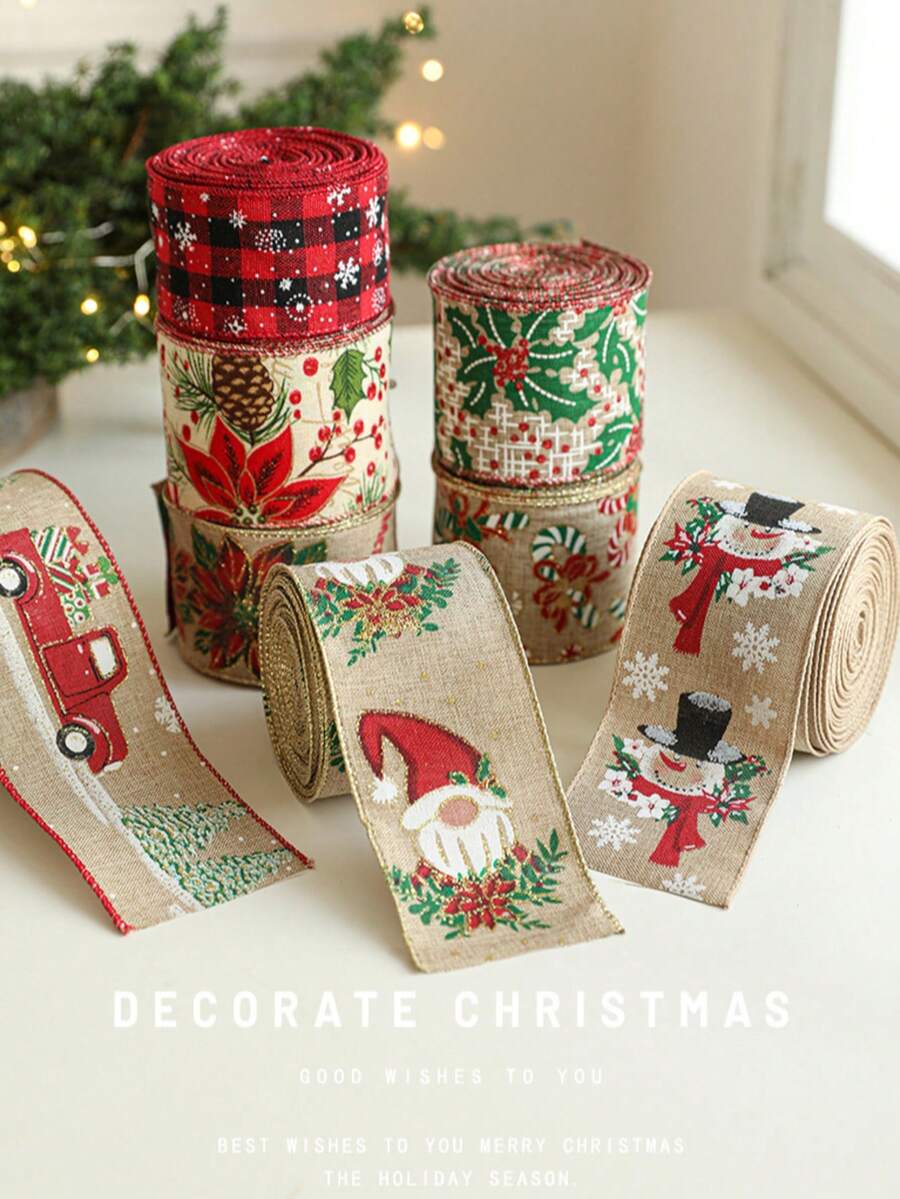 1pc Burlap Christmas Ribbon Christmas Tree Garland Decoration Ribbon Woven Tape Party Supplies Atmosphere Decor Colorful Ribbon - Multicolor - View 1