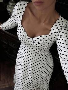 Marisole Women's Elegant Vintage Long Sleeve Slim Fit Polka Dot Ruffle Vacation Dress, Casual Daily Party Holiday Commuter Outing Dress, Fall Winter - Multicolor - View 4