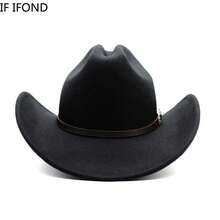 Sombrero de vaquero occidental Vintage para Hombre, vaquera de Jazz para caballero con ala ancha de cuero, Sombrero para Iglesia, Gorras para Hombre YDAY - Negro01 - Ver 4