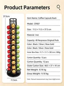 1pc Coffee Capsule Storage Rack, Storage Box, Coffee Display Stand, 40-Capsule Coffee Pod Holder, Rotating Display Storage Rack, Suitable For Office, Kitchen, Restaurant, Hotel And Other Occasions. - Multicolor - View 3