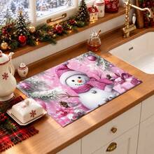 1pc Christmas Themed Printed Pattern Dish Drying Mat, Kitchen Countertop Bowl & Plate Rubber Bottom Drying Pad, Party Decoration, Super Absorbent Hidden Stain Dish Drying Mat, Soft Diatomaceous Earth With Rubber Backing Multi-Functional Kitchen Home Mat, Quick Dry Mat For Coffee Machine & Dish Rack, Kitchen Countertop Coffee Mat & Dish Drying Pad - LL LSD003 - View 5