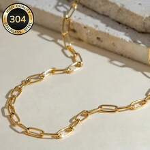 1pc Stainless Steel Paperclip Chain Necklace, Waterproof & Fade-Resistant Spring Clasp, Unisex Hip-Hop Punk Style Chain, Jewelry Pendant, Versatile Streetwear Accessory - Gold - View 6
