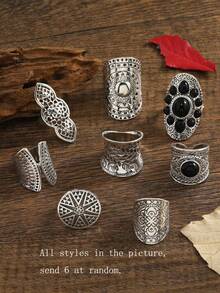 Set de 2/3/5 piezas de anillos vintage bohemios exagerados - Plata antigua negra - Ver 10