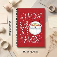 1pc A5 Spiral Coil Notebook - Christmas Spiral Notebook Diary - Ideal Holiday Gift And Notebook - Cover Features Santa Claus Design, Red Background With Snowflake And Candy Cane Patterns - Perfect For Holiday Office Needs Back To School Back To School - Christmas Notebook - View 2