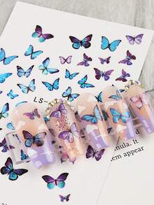 1 Sheets 3D Green Butterfly Nail Stickers Pink Purple Butterfly Nail Decals Spring Decorative Flower Leaf Stickers Nail Foils DIY - Multicolor - View 4