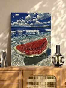 DIY Watermelon On Beach Ocean View (Frameless Or Framed 8x12 / 16x20 Inches) Paint By Numbers Kit(Acrylic) Arts & Crafts For Adult Beginners, Home Wall Decor, And Holiday Gifts - Sets - View 3