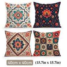 4pcs Bohemian Floral Mandala Print Pillow Covers, Single-Sided Printed Cushion Covers/Pillowcases, Multi-Scene Atmosphere Decorative Pillow Covers Suitable For Living Room Sofa Bedroom, Pillow Insert Not Included - Multicolor - View 11