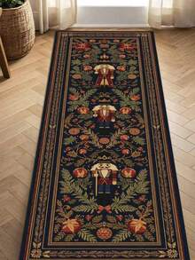 1 pieza Alfombra rectangular con soldado cascanueces y bola de Navidad, estilo navideño, alfombra decorativa de piso para Navidad, felpudo de entrada, felpudo de puerta, alfombra pequeña, felpudo de bienvenida, alfombra, alfombra de cocina, decoración del hogar, felpudo de puerta principal, alfombra de área, alfombra de área - Multicolor - Ver 1