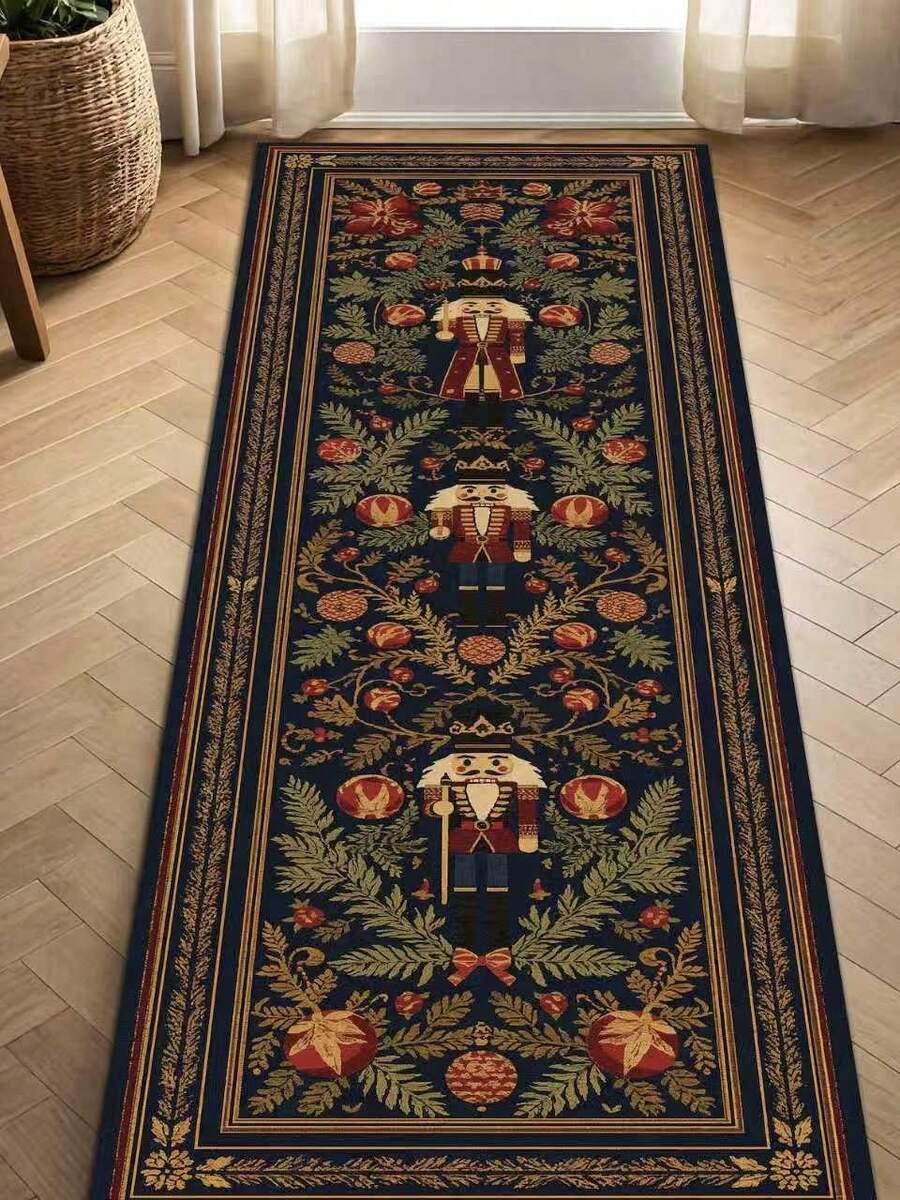 1 pieza Alfombra rectangular con soldado cascanueces y bola de Navidad, estilo navideño, alfombra decorativa de piso para Navidad, felpudo de entrada, felpudo de puerta, alfombra pequeña, felpudo de bienvenida, alfombra, alfombra de cocina, decoración del hogar, felpudo de puerta principal, alfombra de área, alfombra de área - Multicolor - Ver 1