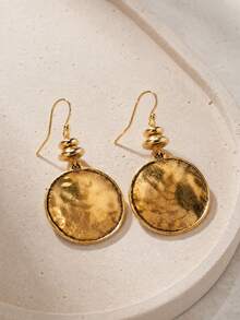 1 Pair Women's Bohemian Hammered Disc Dangle Earrings, Vacation Beach Daily Personalized Accessory Gift - Yellow Gold - View 2